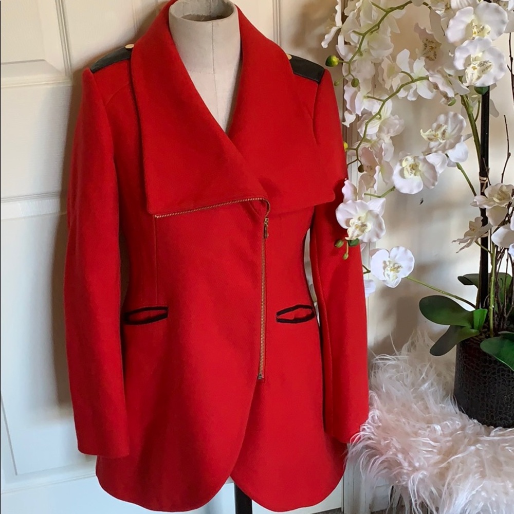French Connection red & black coat size 8